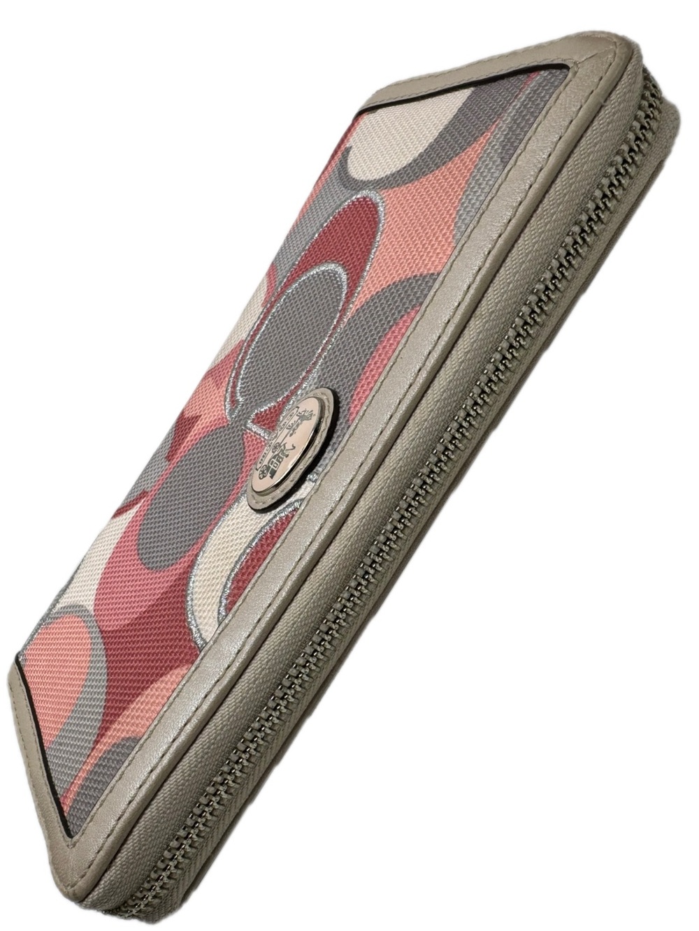 Coach Op Art Pink Gray Woven Fabric Y2K Wallet - Picture 9 of 16